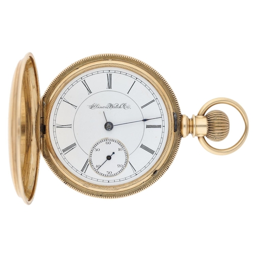 610 - Illinois Watch Co. 14ct lever set hunter pocket watch, serial no. 1043676, circa 1891, signed moveme... 