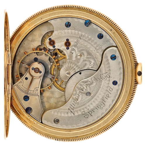 610 - Illinois Watch Co. 14ct lever set hunter pocket watch, serial no. 1043676, circa 1891, signed moveme... 
