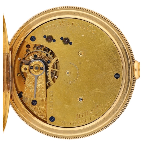 620 - American Waltham 'Hillside' 18ct lever set hunter pocket watch, serial no. 2838533, circa 1885, sign... 