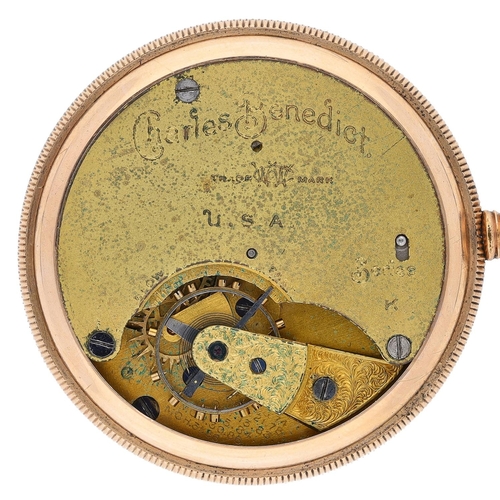 613 - Waterbury Watch Co. 'Charles Benedict' Series K gold plated duplex pocket watch, within an engine tu... 
