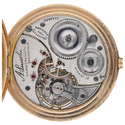621 - Illinois Watch Co. 'A. Lincoln' gold plated lever set pocket watch, serial no. 3148660, circa 1917, ... 