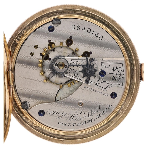 623 - American Waltham 'P.S. Bartlett' gold plated lever set hunter pocket watch, serial no. 3640140, circ... 