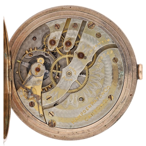 624 - Hampden Watch Co. gold plated lever set hunter pocket watch, serial no. 3055849, circa 1915, signed ... 