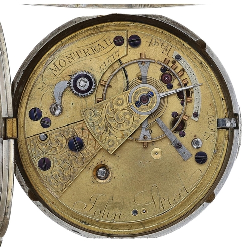 626 - John Street, Montreal - silver fusee lever hunter pocket watch, signed movement, no. 51517, with eng... 