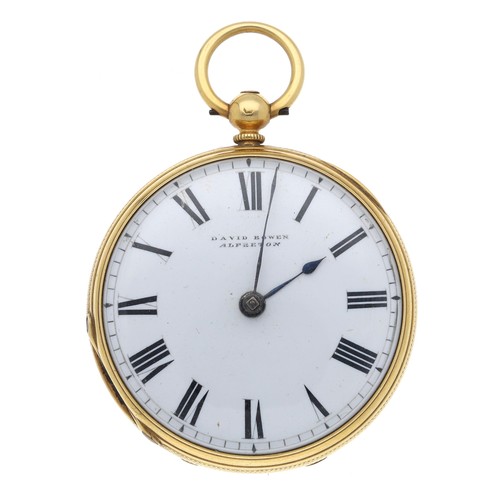 660 - David Bowen, Alfreton - Victorian 18ct fusee lever pocket watch, London 1864, the signed movement, n... 