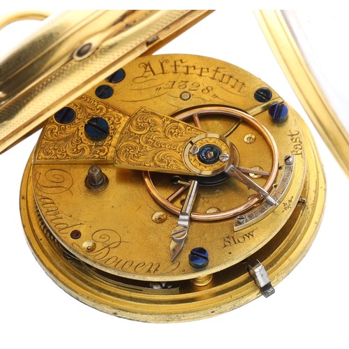 660 - David Bowen, Alfreton - Victorian 18ct fusee lever pocket watch, London 1864, the signed movement, n... 