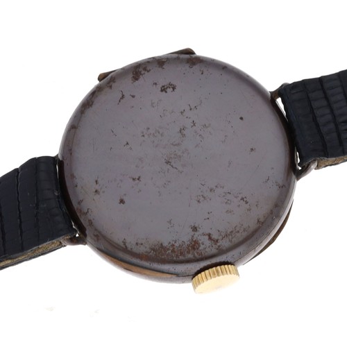 274 - Rolex gunmetal wire-lug wristwatch, circular silvered two-tone dial with Arabic numerals, red twelve... 