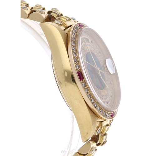 279 - Rolex Oyster Perpetual Day-Date 18ct ruby and diamond set gentleman's wristwatch, reference no. 1803... 