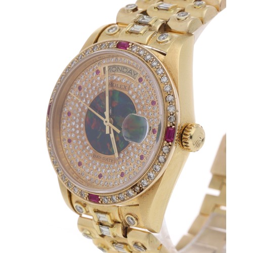 279 - Rolex Oyster Perpetual Day-Date 18ct ruby and diamond set gentleman's wristwatch, reference no. 1803... 