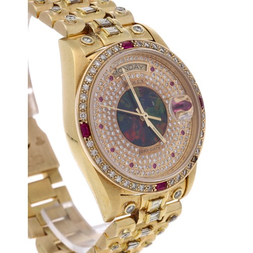 279 - Rolex Oyster Perpetual Day-Date 18ct ruby and diamond set gentleman's wristwatch, reference no. 1803... 