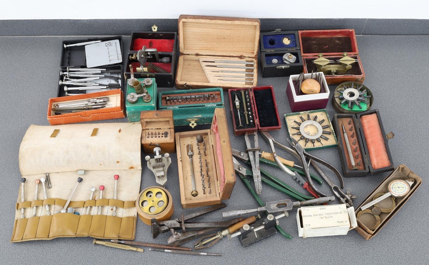 Quantity of watchmakers tools to include a cased brass depthing tool; D ...