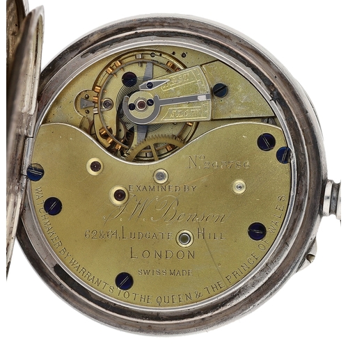 642 - J.W. Benson, London - Swiss silver (0.935) centre seconds chronograph lever pocket watch, gilt frost... 