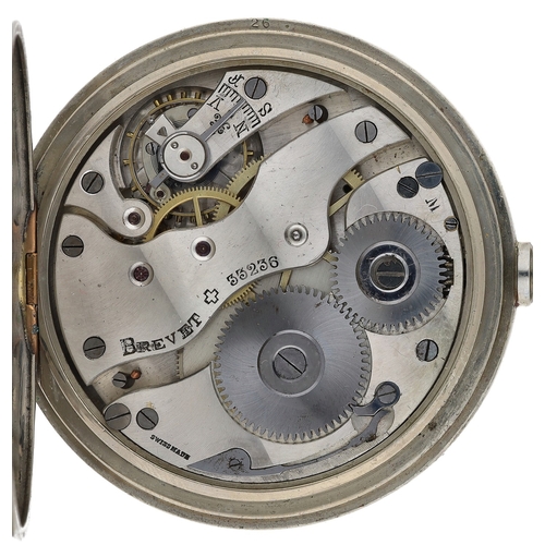 646 - Swiss 8 Days Goliath nickel cased lever pocket watch, the movement stamped Brevet+33236, hinged cuve... 