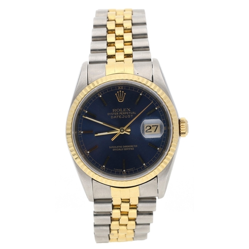 261 - Rolex Oyster Perpetual Datejust gold and stainless steel wristwatch, reference no. 16233, serial no.... 