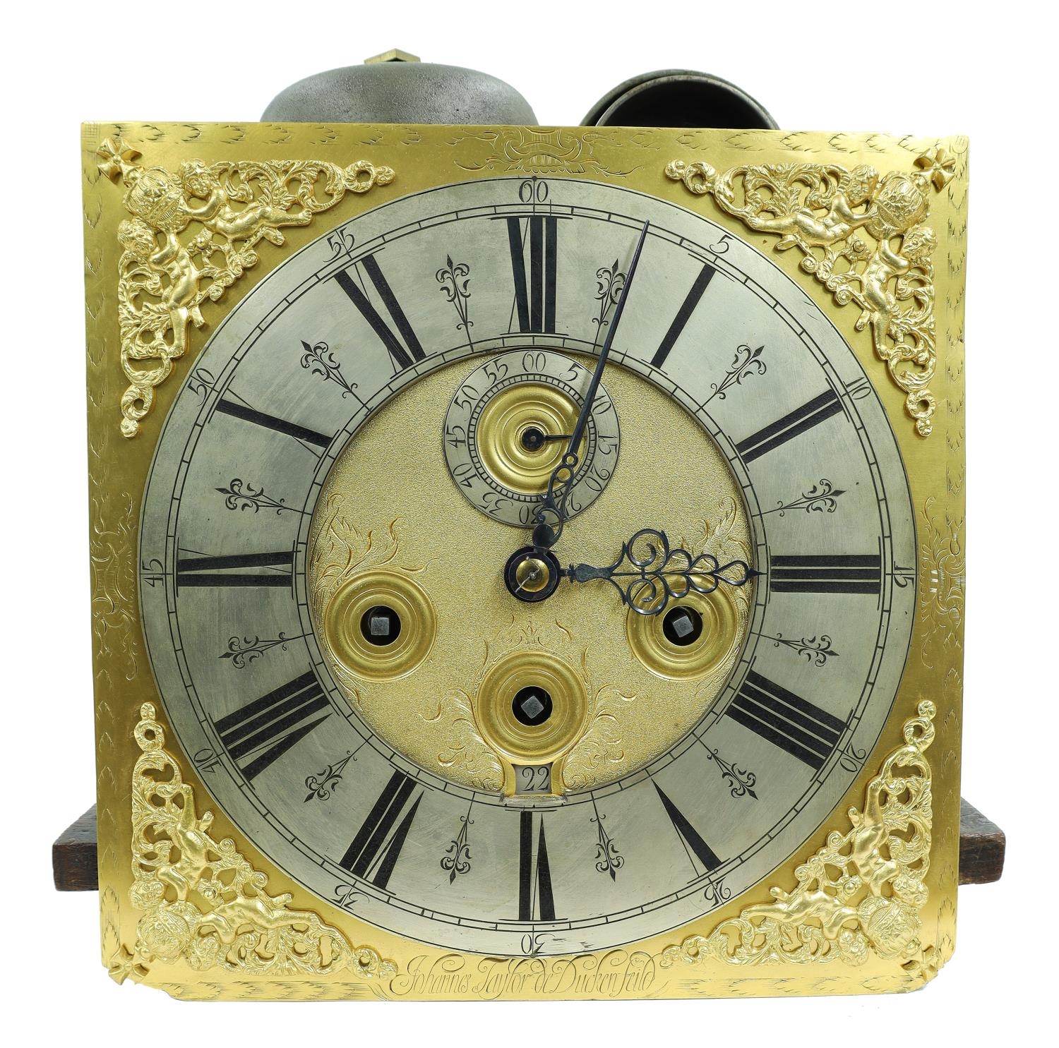 Good walnut and floral marquetry three train longcase clock, the 11.75 ...