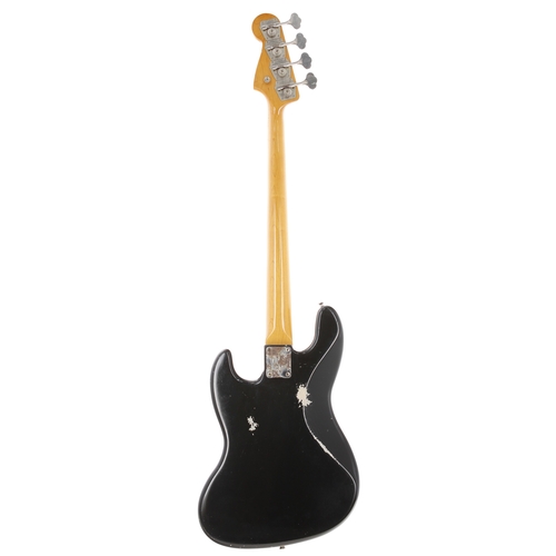 182 - 1980s Fender Jazz Bass '62 Stack Knob Reissue bass guitar, made in USA; Body: black refinish, wear t... 