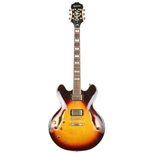 201 - 2010 Epiphone Sheraton II semi-hollow body left-handed electric guitar, made in China; Body: sunburs... 