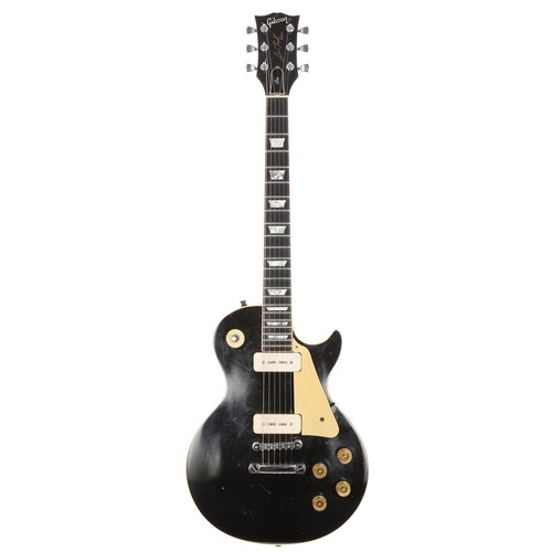 189 - 1977 Gibson Les Paul Pro P90 electric guitar, made in USA; Body: ebony finish, various scratches and... 