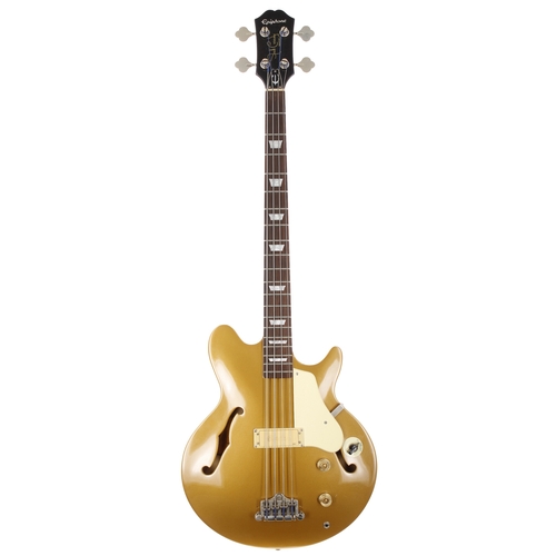 209 - 2014 Epiphone Jack Casady Signature semi-hollow body bass guitar; Body: gold top finish upon brown f... 