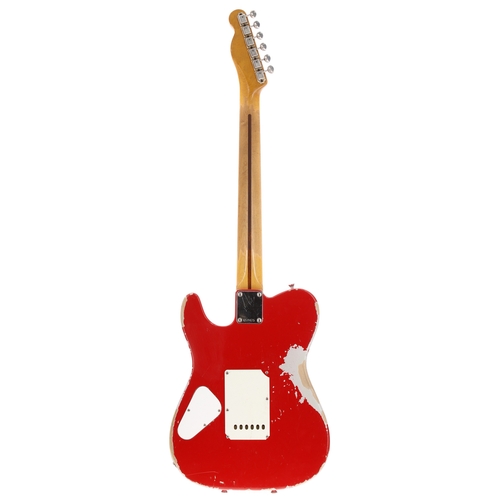 213 - 1980s Chandler Schecter electric guitar, made in England; Body: red finish, heavy wear to back edges... 