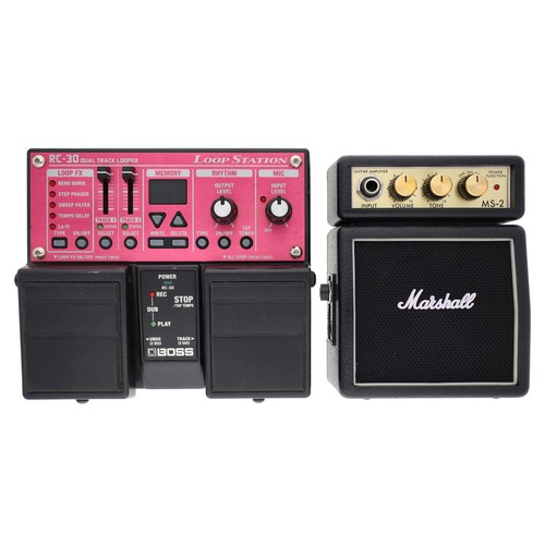1296 - Boss RC-30 Dual Track Looper guitar pedal, boxed; together with a Marshall MS-2 standard micro ampli... 