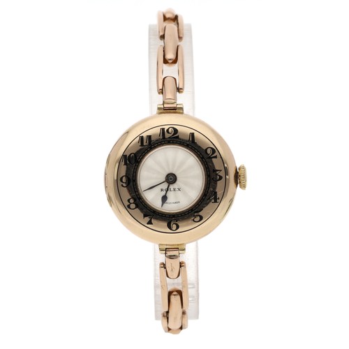 6 - Rolex 9ct half hunter lady's wristwatch, import hallmarks London 1922, signed silvered guilloche dia... 