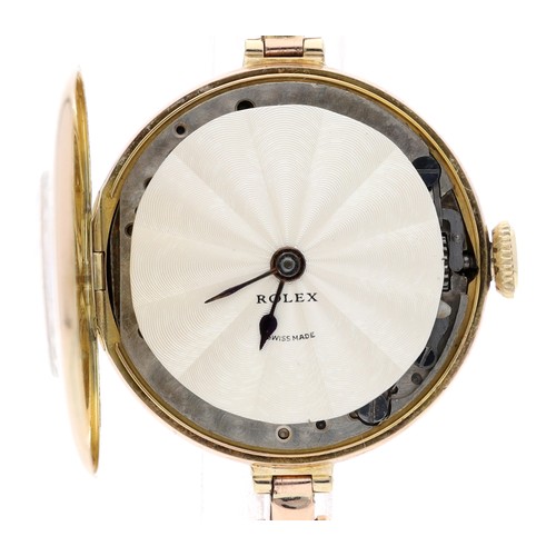 6 - Rolex 9ct half hunter lady's wristwatch, import hallmarks London 1922, signed silvered guilloche dia... 