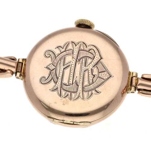 6 - Rolex 9ct half hunter lady's wristwatch, import hallmarks London 1922, signed silvered guilloche dia... 