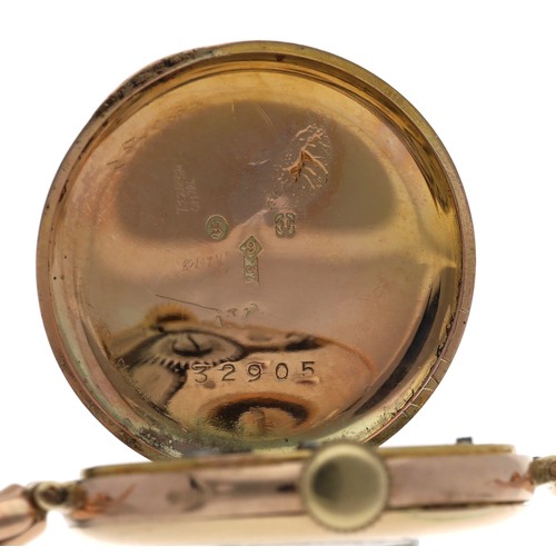 6 - Rolex 9ct half hunter lady's wristwatch, import hallmarks London 1922, signed silvered guilloche dia... 