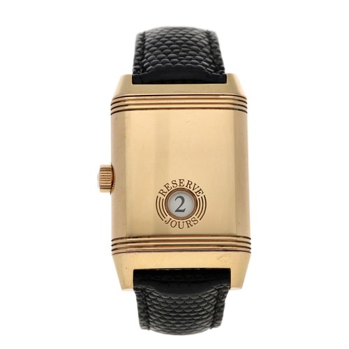 51 - Jaeger Le-Coultre Reverso 8 Day 18ct rose gold gentleman's wristwatch, serial no. 2192xxx, rectangul... 