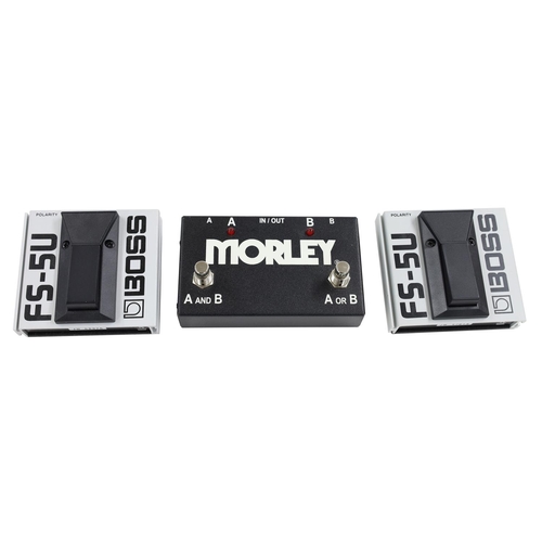 1463 - Morley ABY selector/combiner guitar pedal; together with two Boss FS-5U footswitches (3)*Please note... 