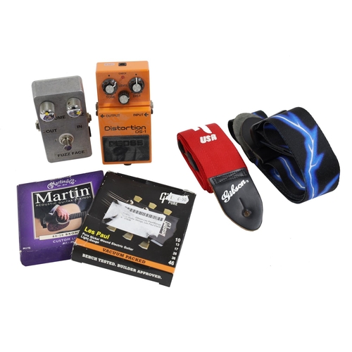 1328 - Boss DS-1 Distortion guitar pedal, with a homemade Fuzz Face guitar pedal and two guitar straps*Plea... 