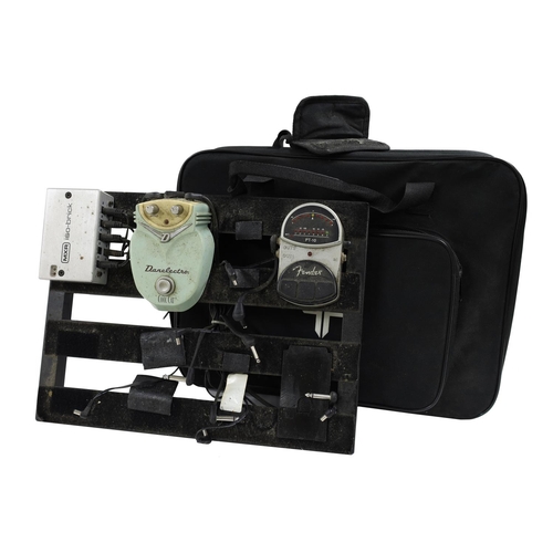 1438 - Tourtech guitar pedal board with outer gig bag fitted with an MXR ISO-Brick power supply, Fender PT-... 