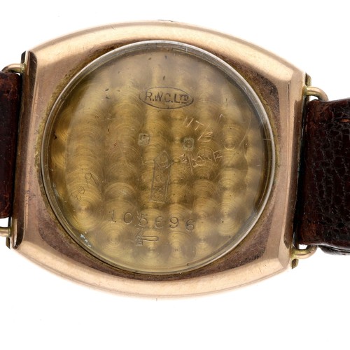 7 - Rolco (Rolex) 9ct cushion cased wire-lug gentleman's wristwatch, import hallmarks Glasgow 1927, silv... 