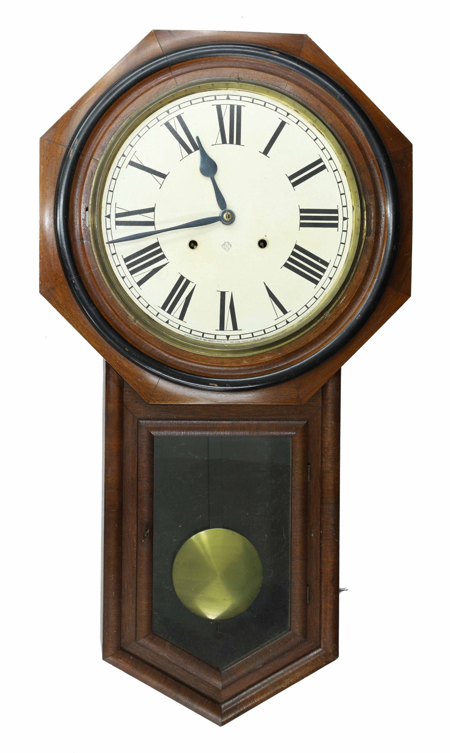 American Ansonia two train drop dial wall clock, the 11.5