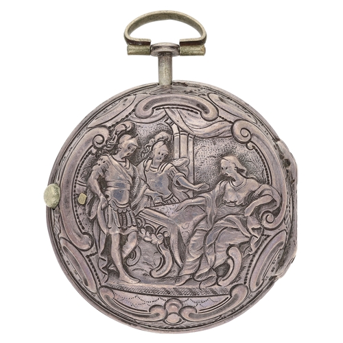 221 - Josephson, London - George III silver repoussé pair cased verge pocket watch, London 1787, No. 1530,... 
