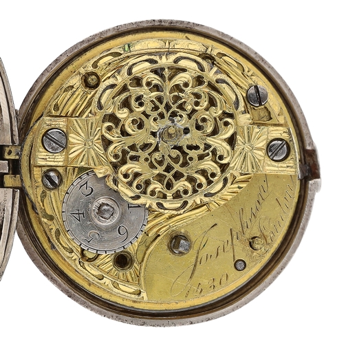 221 - Josephson, London - George III silver repoussé pair cased verge pocket watch, London 1787, No. 1530,... 