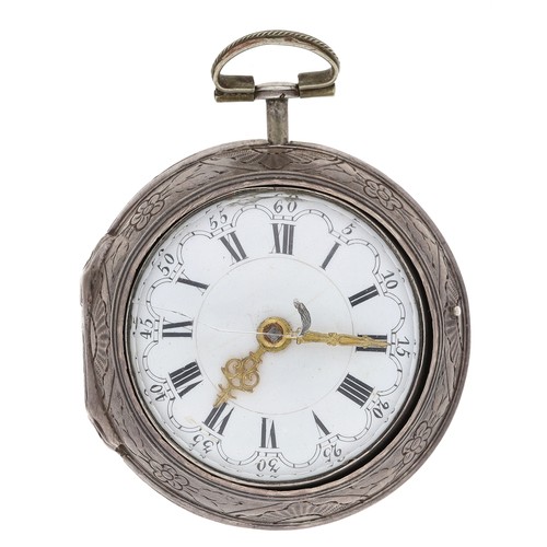 221 - Josephson, London - George III silver repoussé pair cased verge pocket watch, London 1787, No. 1530,... 