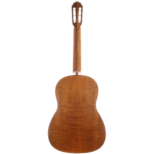 1907 - 1967 Oscar Teller classical guitar, made in West Germany; Back and sides: figured maple, stable hair... 