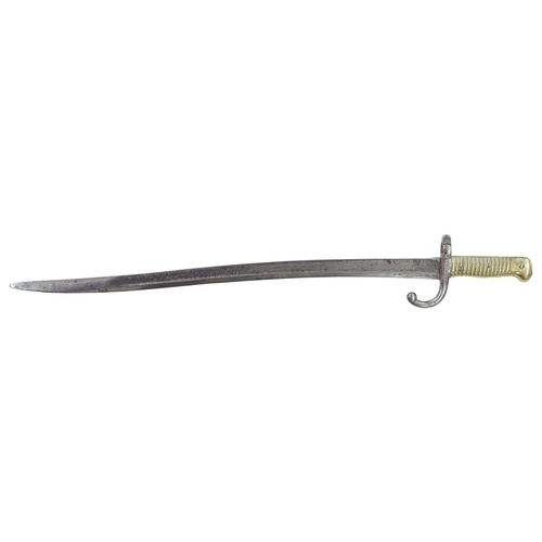 602 - French model 1866 chassepot bayonet, numbered 33244 to cross guard, the blade 22