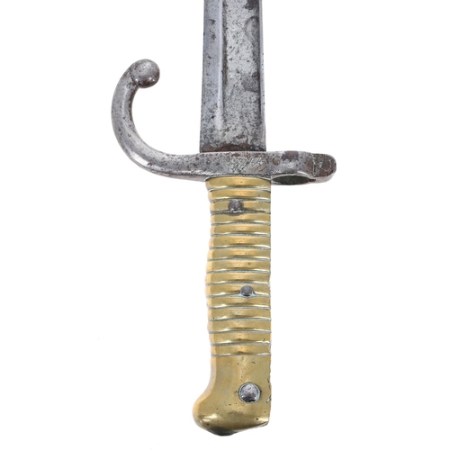 602 - French model 1866 chassepot bayonet, numbered 33244 to cross guard, the blade 22