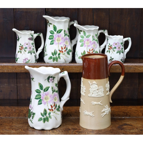 667 - Doulton Lambeth stoneware pottery hunting jug, bearing impressed factory marks to the underside, 9