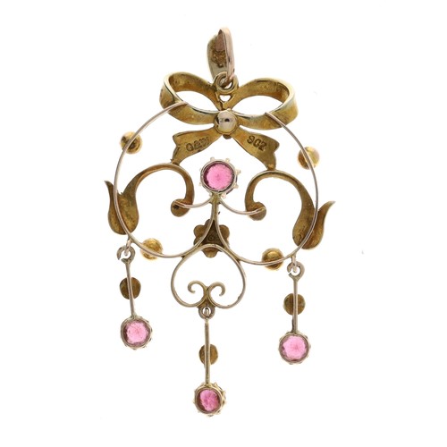 51 - Attractive 9ct pearl and gem set openwork pendant, stamped '9CT' with 'G&W' makers stamp, 3.5gm,... 