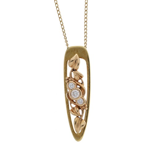 59 - Clogau Welsh Gold 18ct diamond set pendant, upon a slender 18ct chain, the pendant 39mm long, 9.9gm,... 