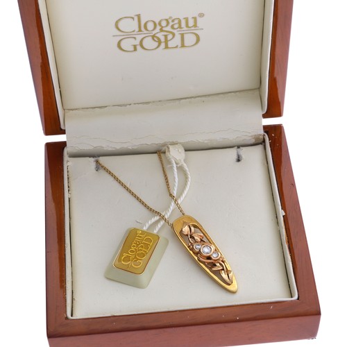 59 - Clogau Welsh Gold 18ct diamond set pendant, upon a slender 18ct chain, the pendant 39mm long, 9.9gm,... 