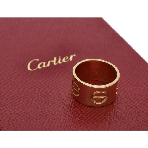 Cartier Love 18ct wide band ring, signed, no. SMS598 53, width 11mm, 11.3gm, ring size M/N/O