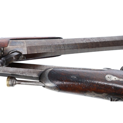 601 - Cased pair of mid 19th century French Officers' percussion pistols, having rifled octagonal flared b... 