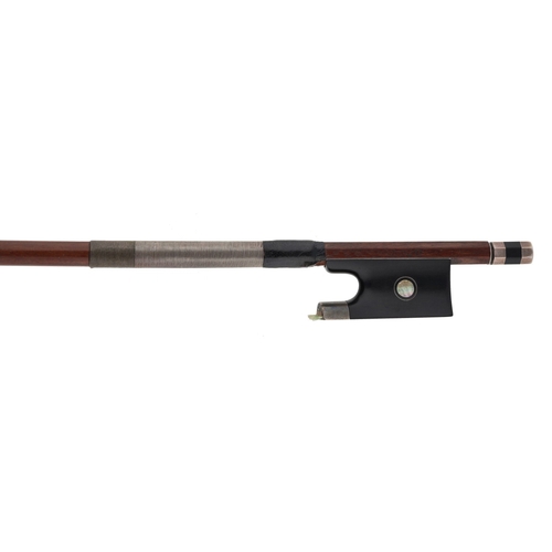25 - PRIVATE COLLECTION - German silver mounted violin bow stamped Dodd, the stick round, the ebony frog ... 