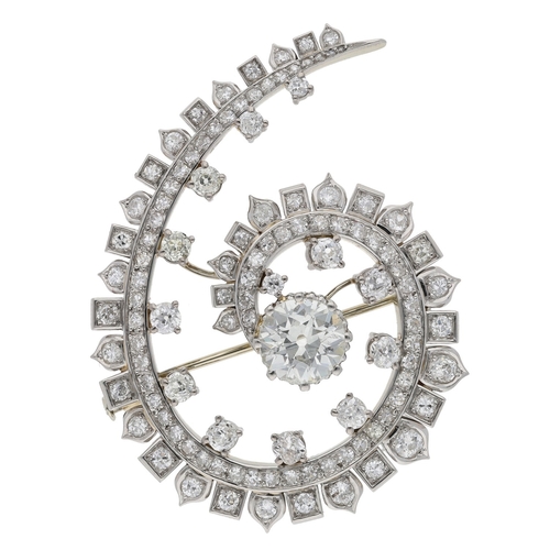 Impressive antique white metal old-cut diamond spray brooch, the principal diamond 2.80ct approx, clarity SI2, colour J, 20.1gm, 54mm x 41mm (WUGPFM)