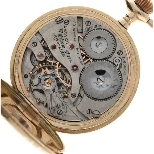 201 - American Waltham 'Riverside Maximus' gold plated lever hunter pocket watch, serial no. 12656344, cir... 